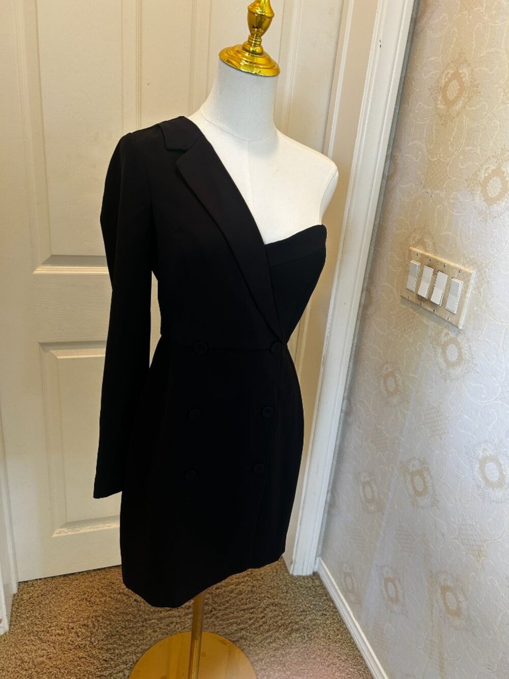 BCBGMAXAZRIA Black One Shoulder Blazer Dress Size 6 Cocktail Party Mini - Picture 3 of 8